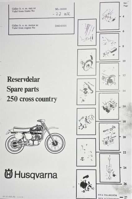 Spare Parts for 250 WR. 1977  ML16000-  1012060-96